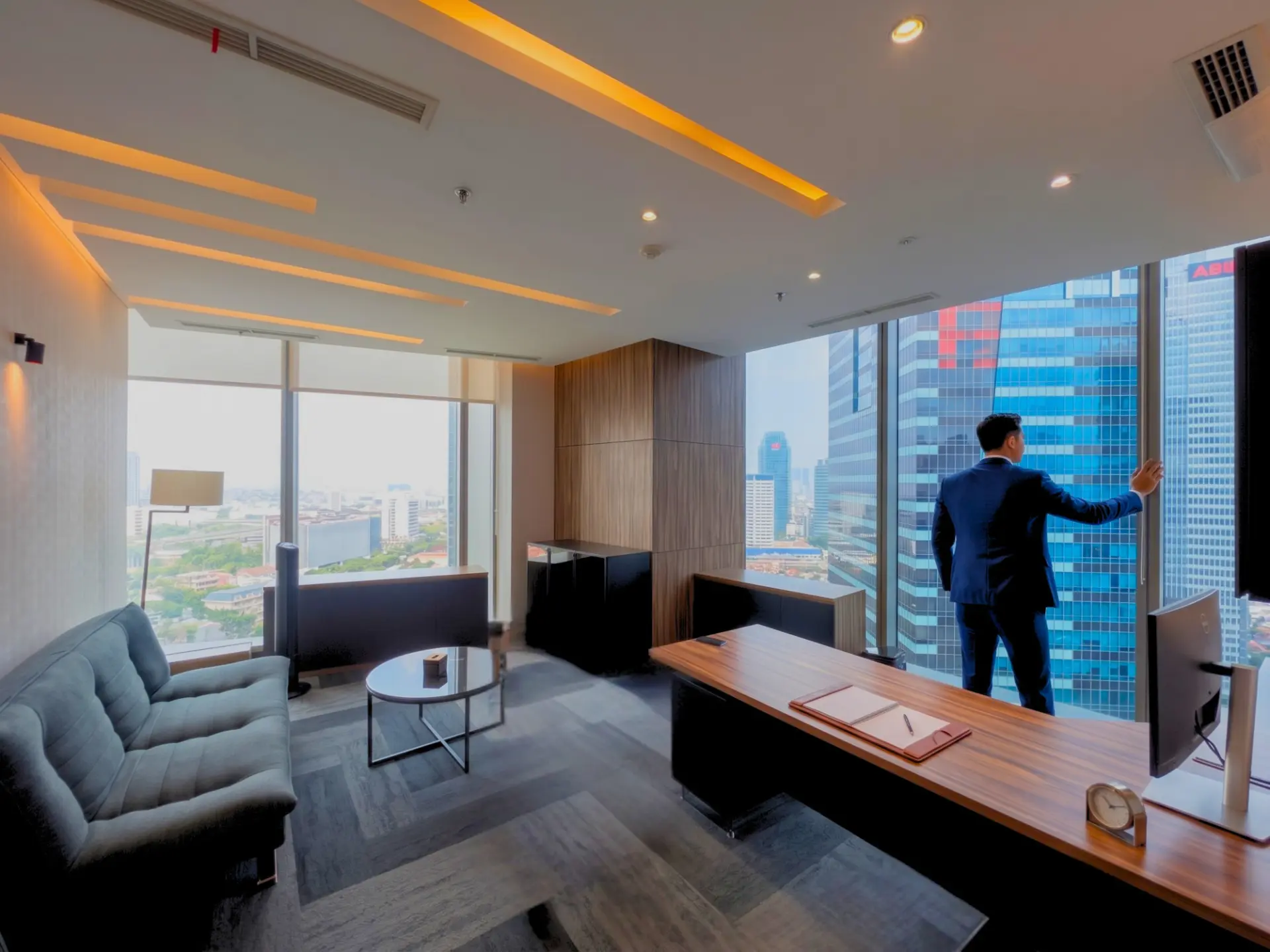 Premium private office suite with Jakarta skyline views