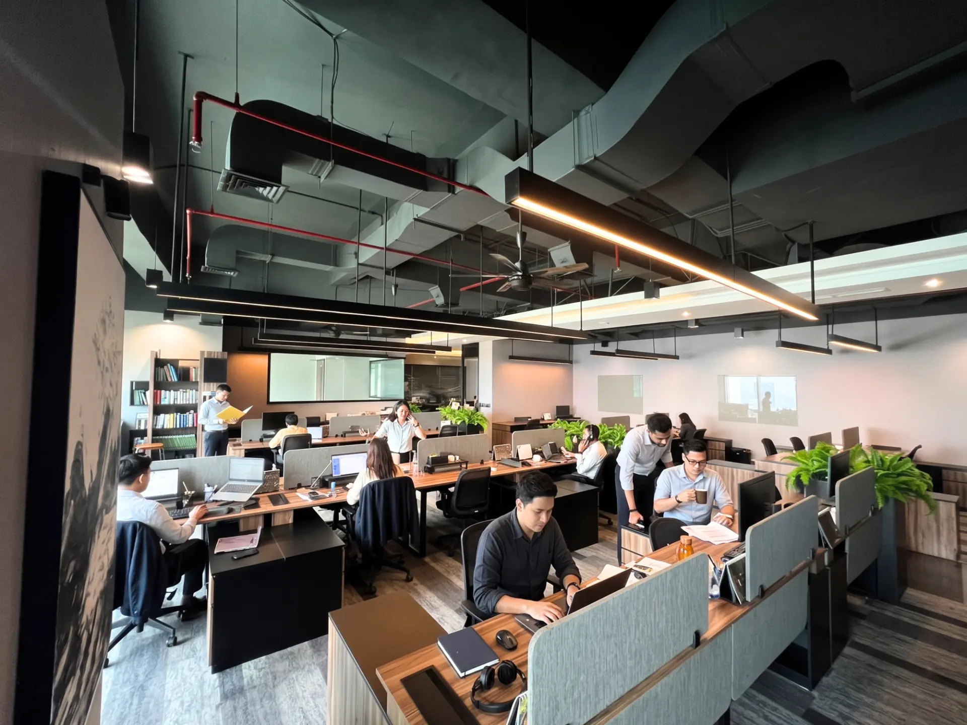 Open-plan flexible desk workspace